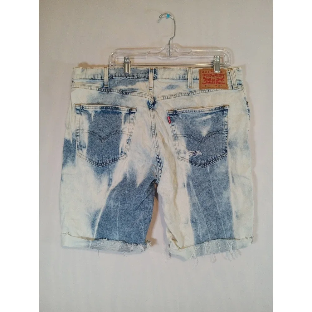 LEVI'S MENS 511  SHORTS DENIM INDIGO & OFF-WHITE SIZE 38 Raw Hem Distressed